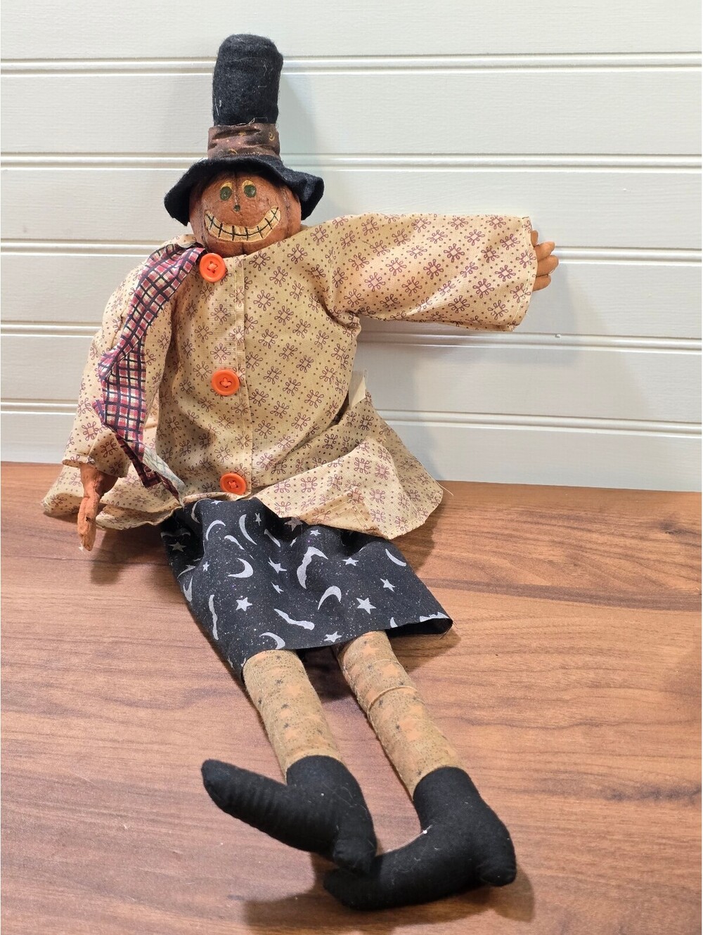 Primitive Pumpkin Scarecrow Shelf Sitter Doll Fall Halloween Farmhouse Decor